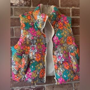 Bright Floral Sequin Puffer Vest  Floral Puffer. Size L